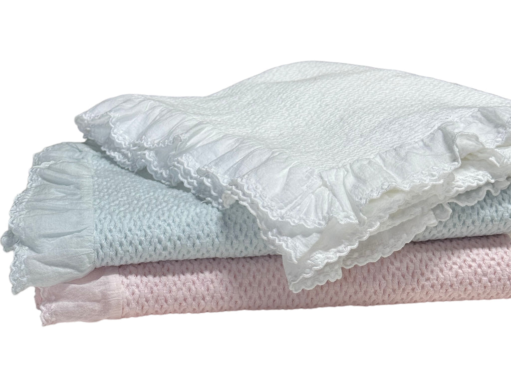 A Soft Idea Stonewashed Puckered Blanket with Ruffle-Multiple Colors