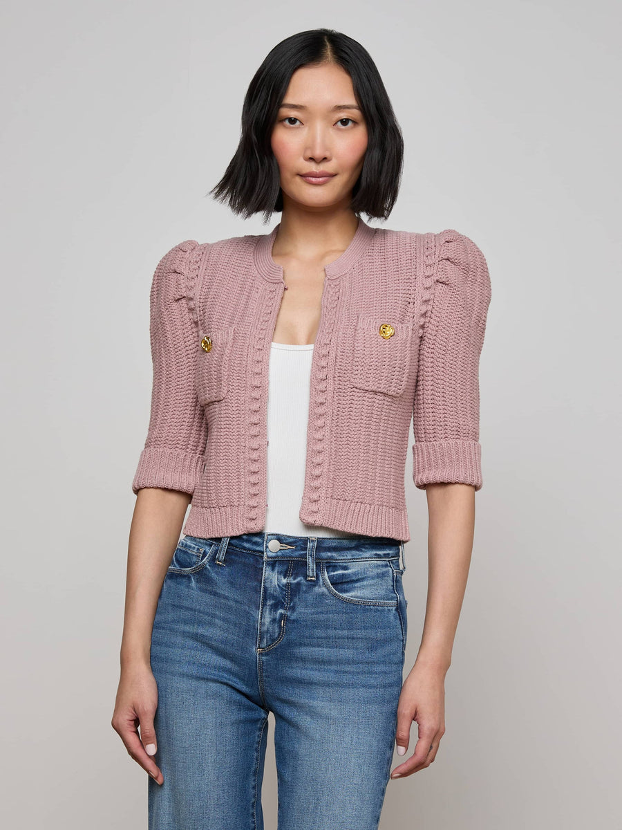 L'Agence Delilah Crop Textured Cardigan in Light Mauve