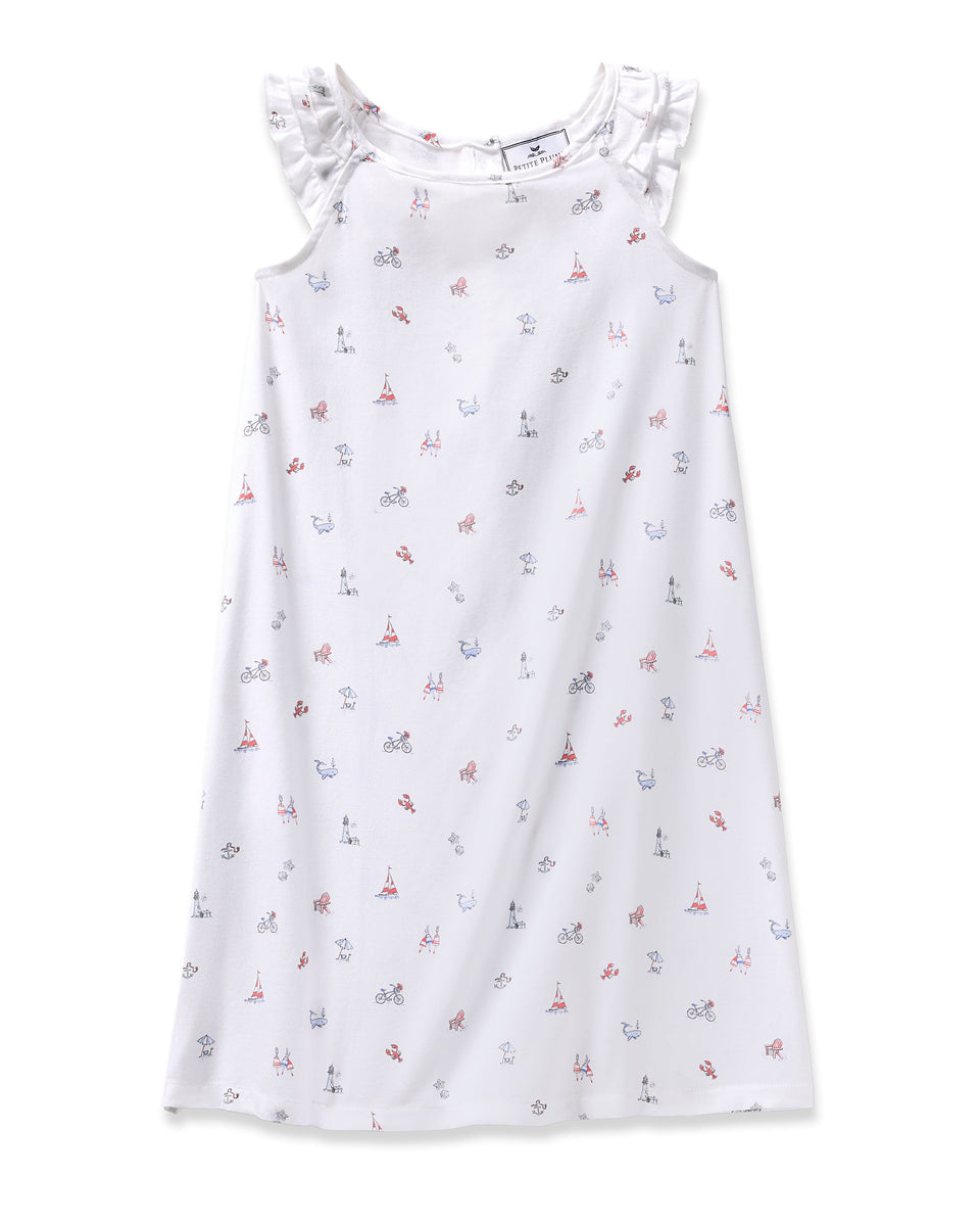 sleeveless cotton night dress Petite Plume Girl's Twill Amelie Nightgown in Coastal Charms simple as a song Pink:Large The Felicity Light Blue captoe-oxford-shoes