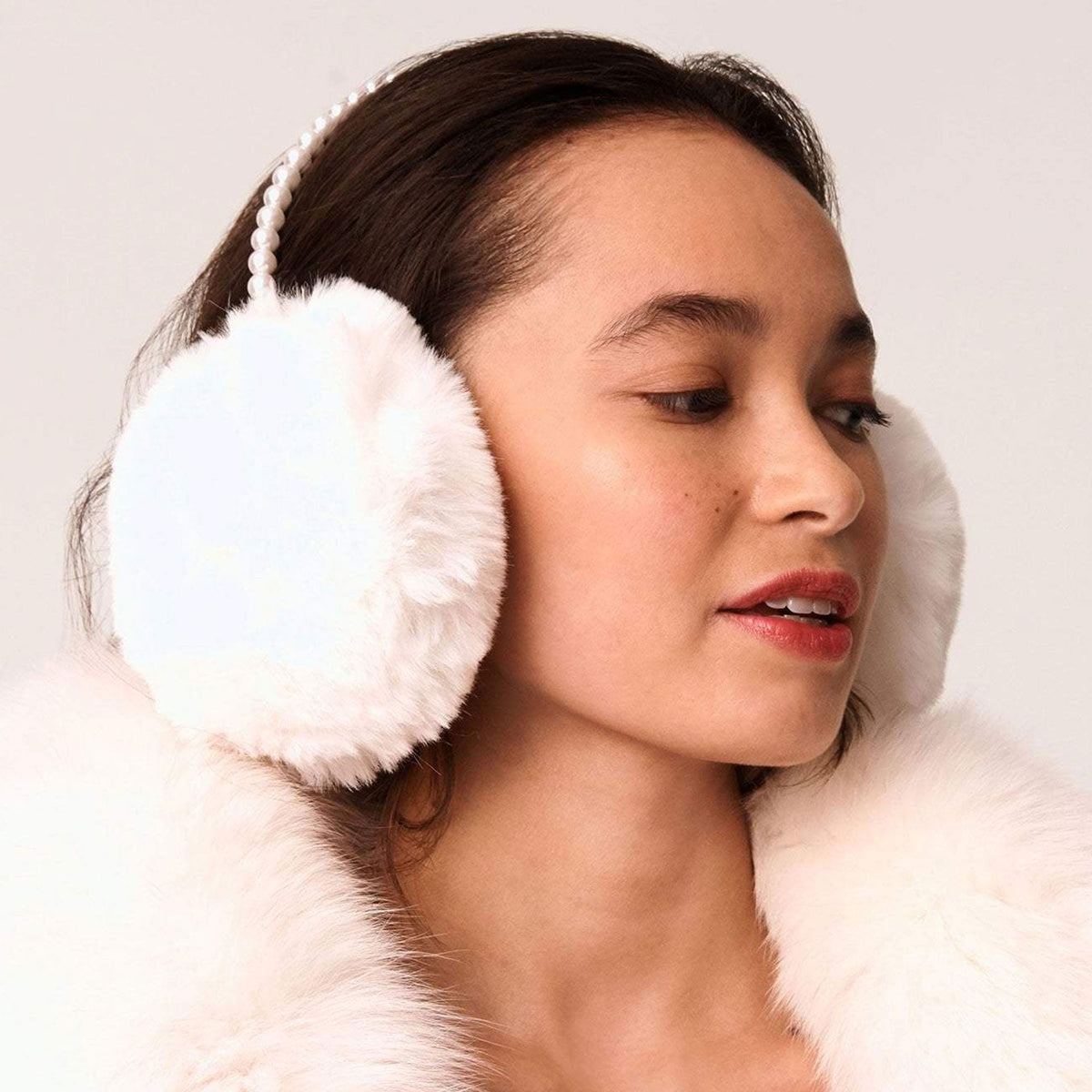 Lele Sadoughi Ivory Faux Fur Pearl Earmuffs Crush Boutique