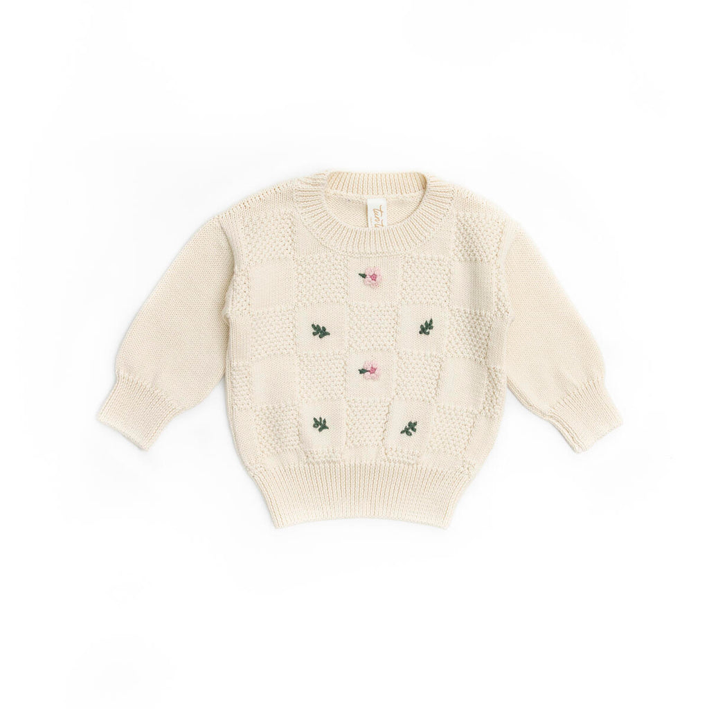 Tun Tun Flower Embroidery Sweater in Natural