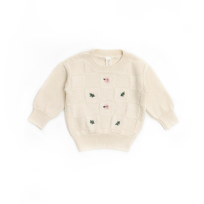 Tun Tun Flower Embroidery Sweater in Natural