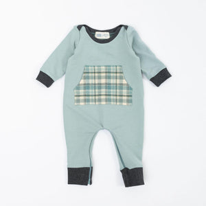 Thimble Bamboo Zipper Romper in Glacier Plaid