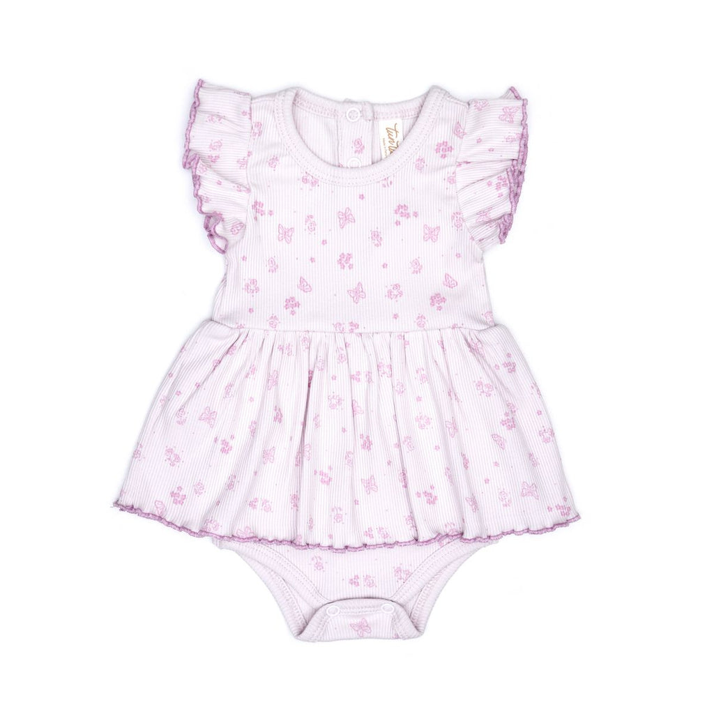 Tun Tun Valeria Romper in Orchid Ice Butterflies & Flowers