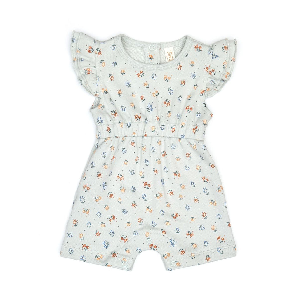 Tun Tun Ruffle Romper in Light Blue Flowers