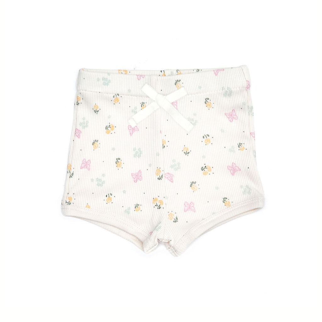 Tun Tun Ribbed Knit Shorts in Natural Butterflies & Flowers