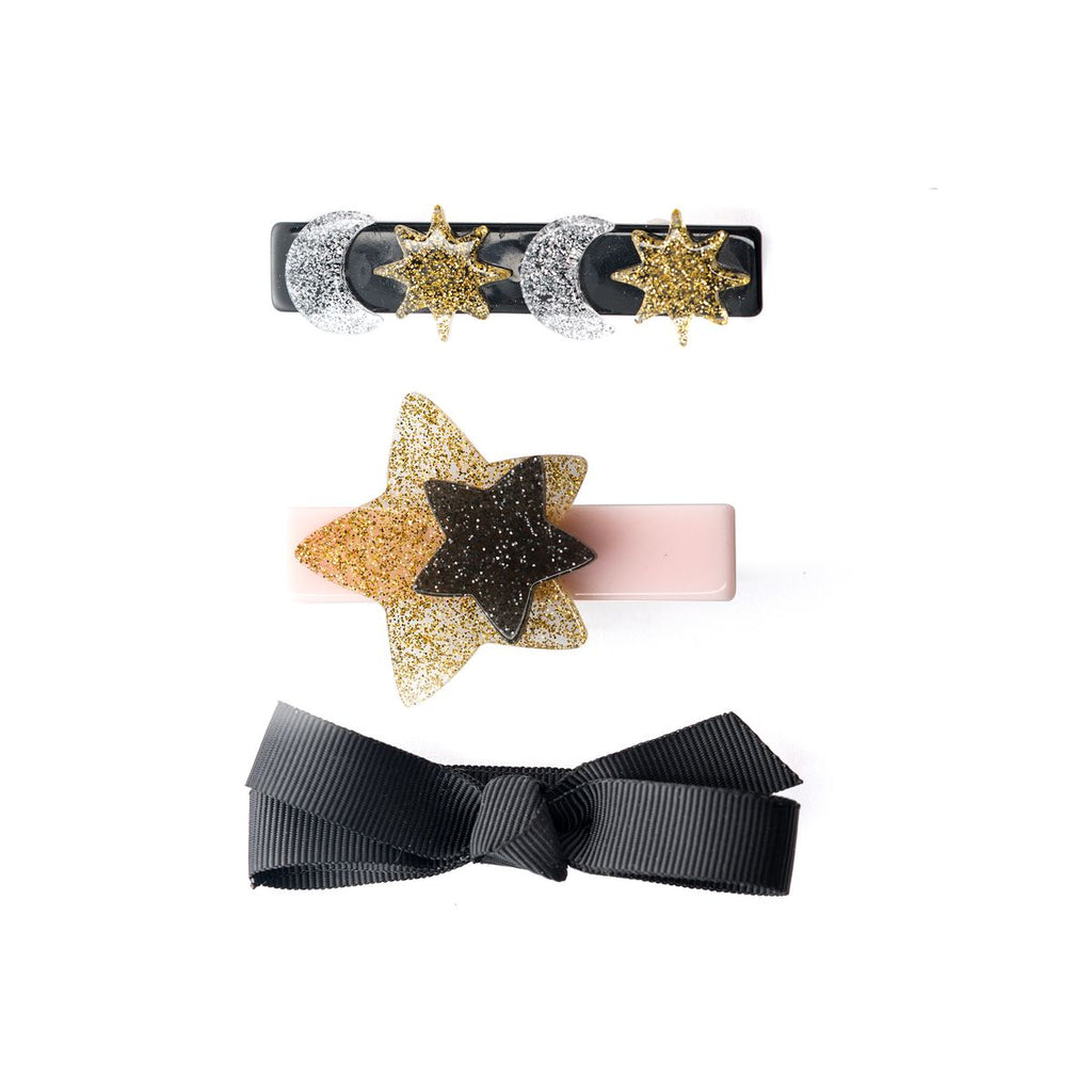 Lilies & Roses Celestial Glitter Stars and Bow Hair Clips