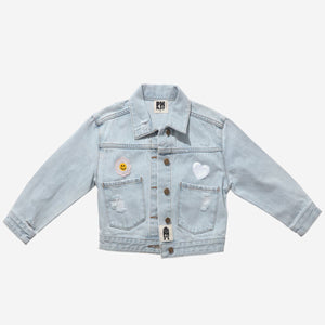 Petite Hailey Patched Denim Jacket with Light Blue Daisy