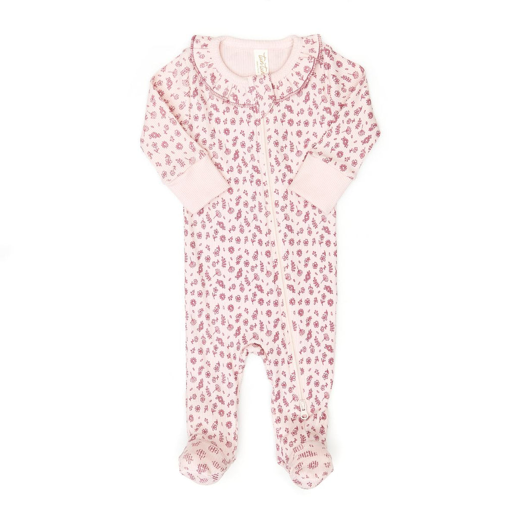 Tun Tun Ruffle Zip Footie in Rose Flowers