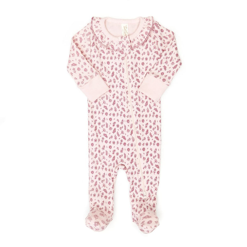 Tun Tun Ruffle Zip Footie in Rose Flowers