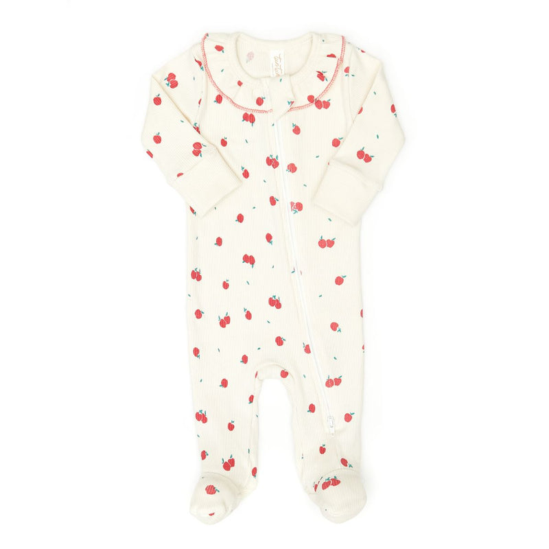 Tun Tun Ruffle Zip Footie in Apples