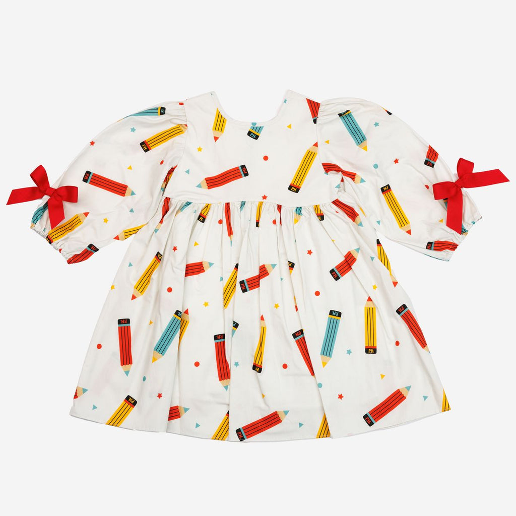 Petite Hailey Printed Balloon Dress in Pencils