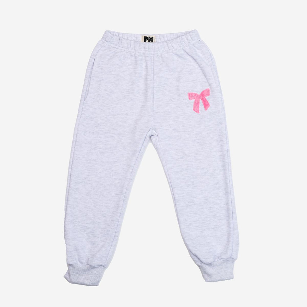 Petite Hailey LuLu Bow Sweatpant in Grey