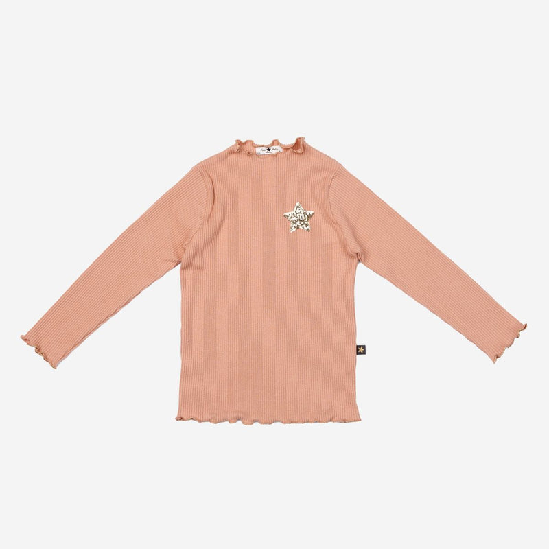 Petite Hailey Ribbed Star Patched Top in Salmon