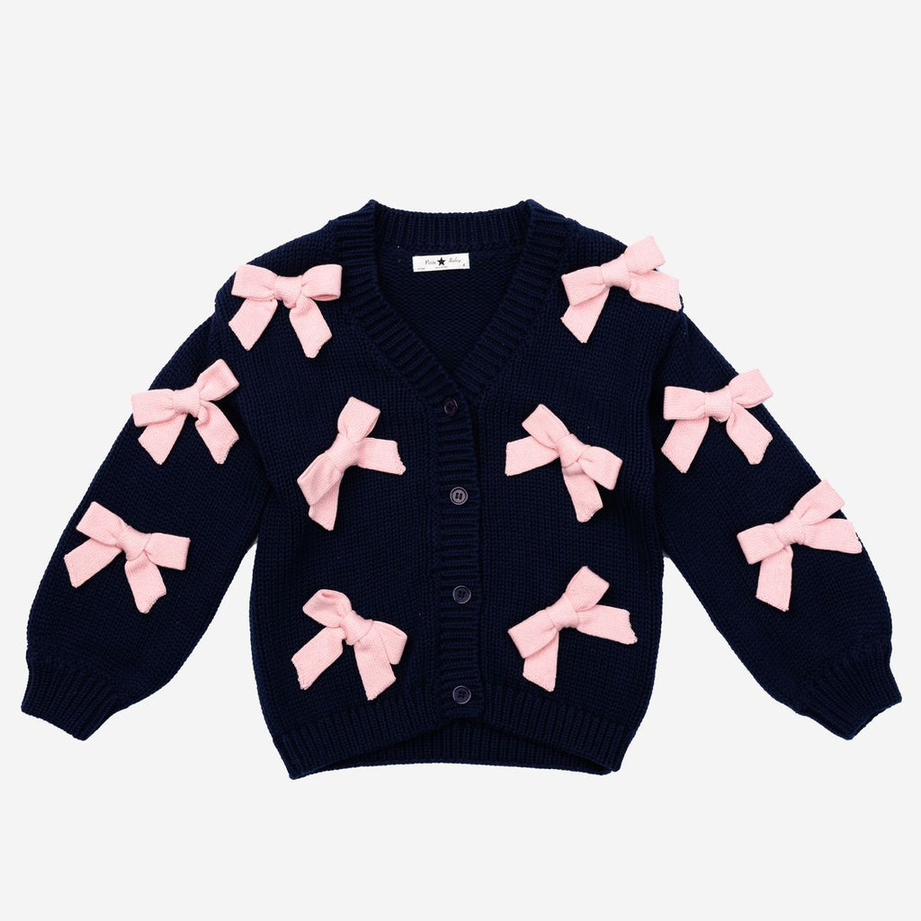 Petite Hailey Knit Bow Cardigan in Navy