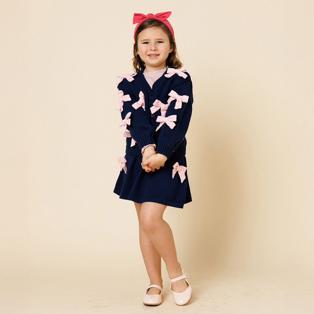 Petite Hailey Knit Bow Cardigan in Navy