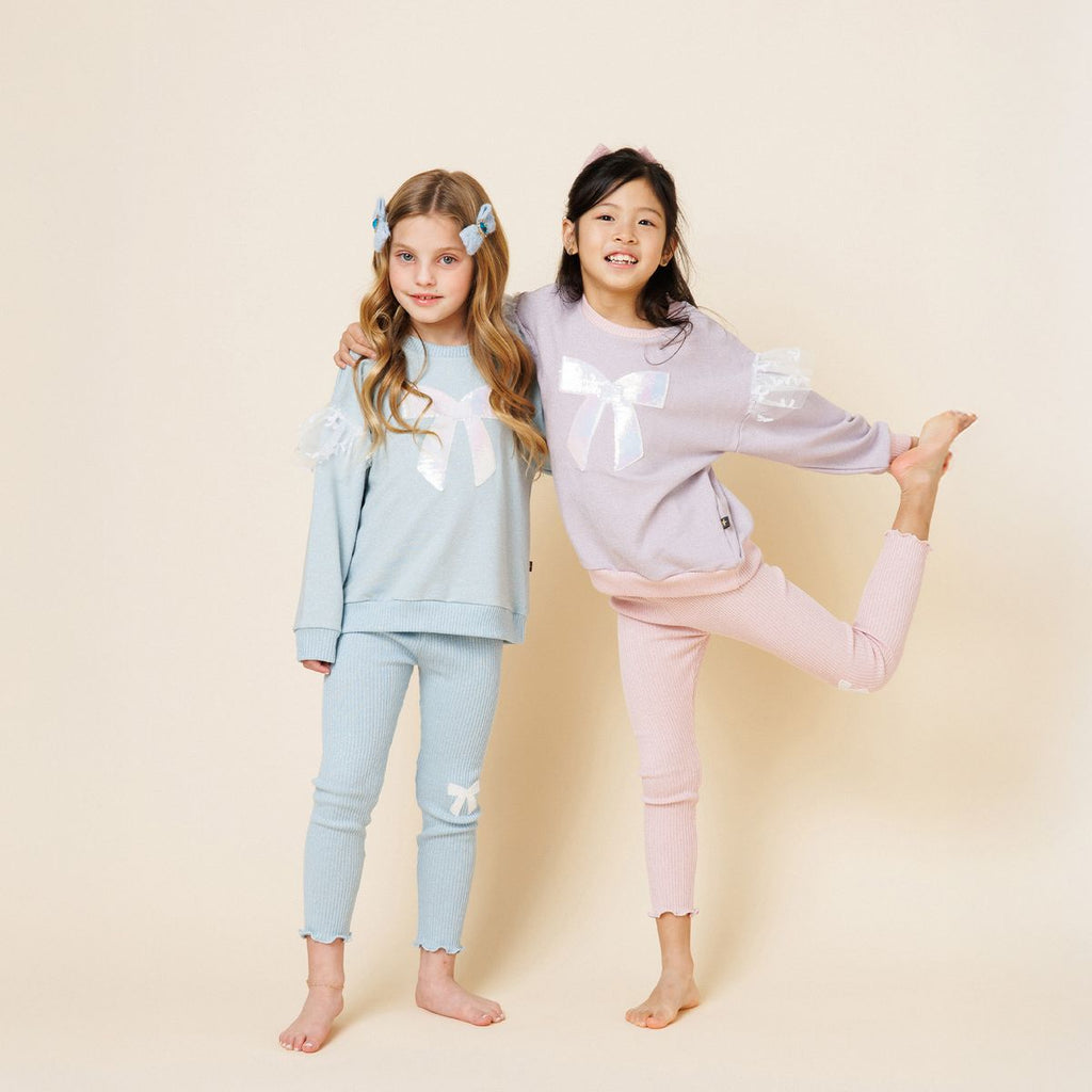 Petite Hailey Glitter Bow Frill Sweatshirt Set in Pink