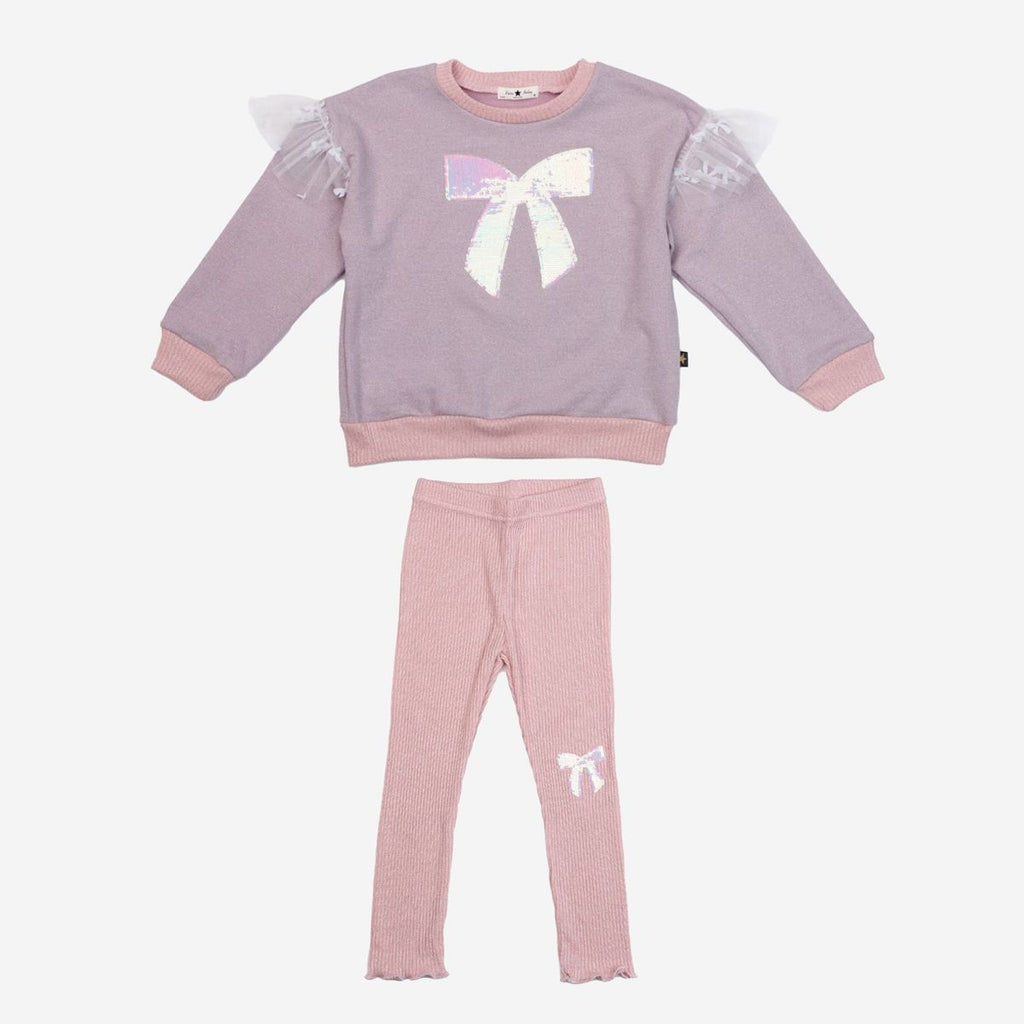 Petite Hailey Glitter Bow Frill Sweatshirt Set in Pink