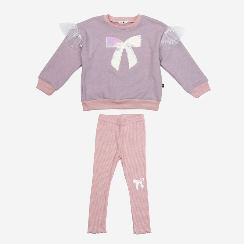 Petite Hailey Glitter Bow Frill Sweatshirt Set in Pink