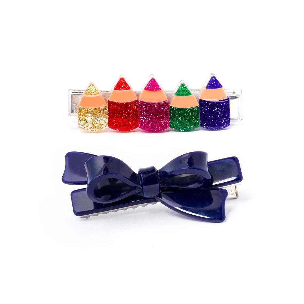 Lilies & Roses Pencils and Glitter Bow Hair Clips