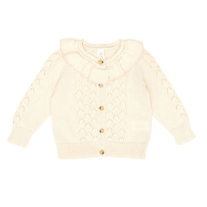Tun Tun Knit Cardigan with Ruffle Collar in Natural