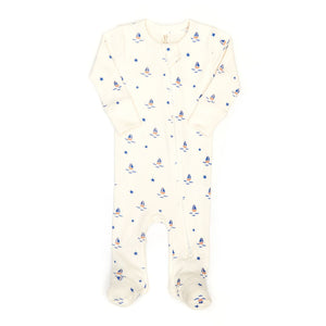 Tun Tun Double Zip Ribbed Footie in Natural Boats