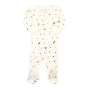Tun Tun Double Zip Ribbed Footie in Natural Strawberries