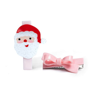 Lilies & Roses Santa Pink Bow Hair Clips