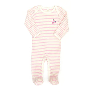 Tun Tun Lap Shoulder Ribbed Footie in  Fucshia Stripes with Strawberry