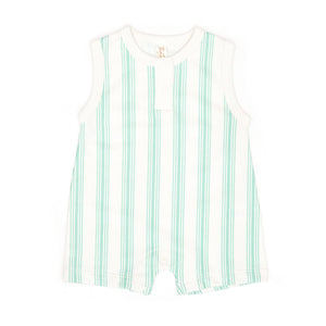Tun Tun Sleeveless Romper in Sea Aqua Stripes
