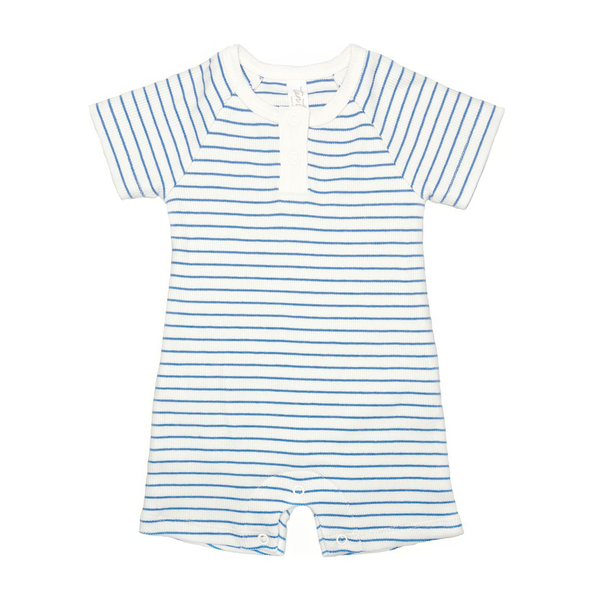 Tun Tun Short Sleeve Romper in Blue Stripes