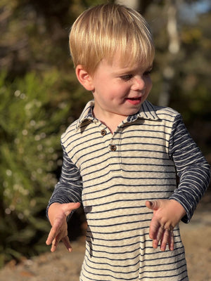 Me & Henry Arlington Polo Romper in Navy Stripe