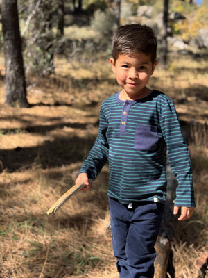 Me & Henry Linden Henley in Green Stripe