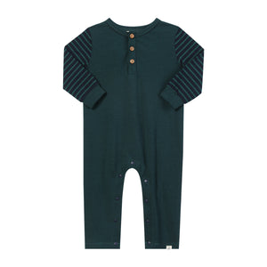 Me & Henry Estill Henley Romper in Green Stripe
