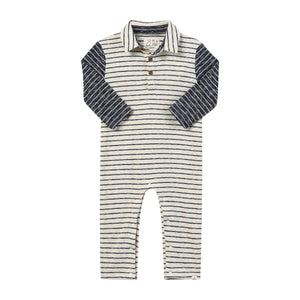 Me & Henry Arlington Polo Romper in Navy Stripe