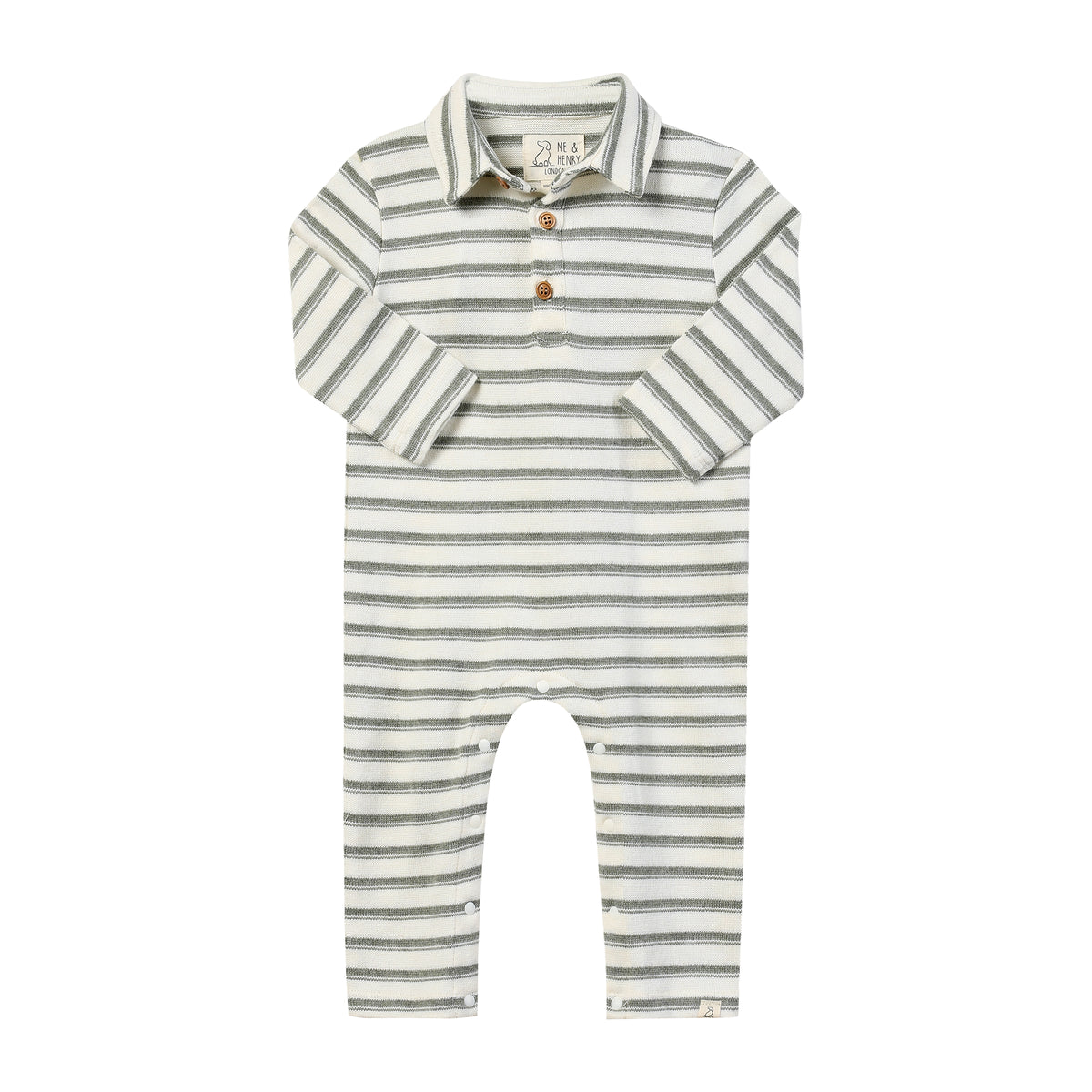 Me & Henry Kingston Polo Romper in Sage Stripe