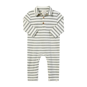 Me & Henry Kingston Polo Romper in Sage Stripe