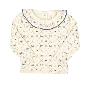 Tun Tun Pointelle Ruffle Top in Blue Bows