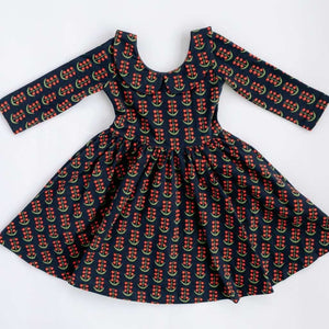 Good Apples Twirl Dress with Collar in Navy Floral