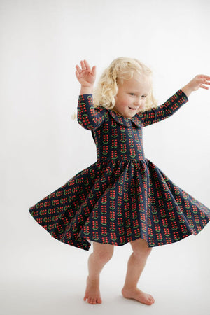 Good Apples Twirl Dress with Collar in Navy Floral