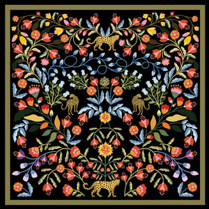 Jessie Zhao New York Double Sided Silk 35" Scarf in Night Garden Jungle Gathering