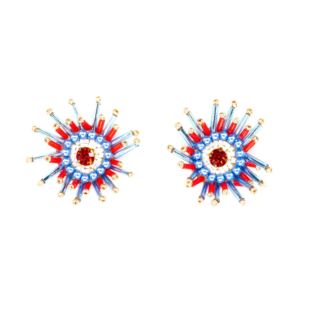 Beth Ladd Sunburst Earrings in Red/White/Blue
