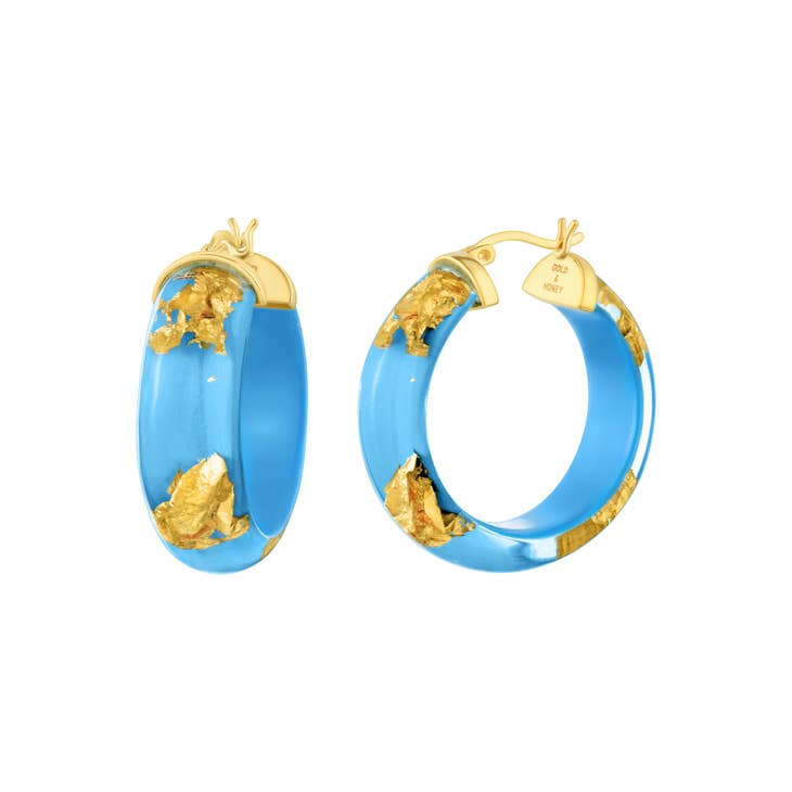 Gold & Honey Gold Leaf Hoops in Turquoise