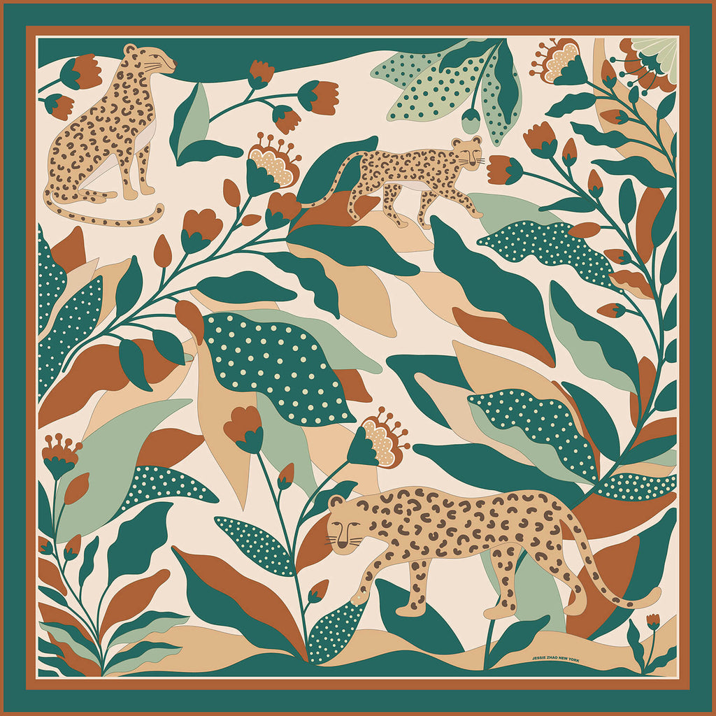 Jessie Zhao New York 25" Double Sided Silk Scarf of Green Wonderland