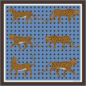 Jessie Zhao New York Double Sided Silk Scarf in Blue Leopards Garden
