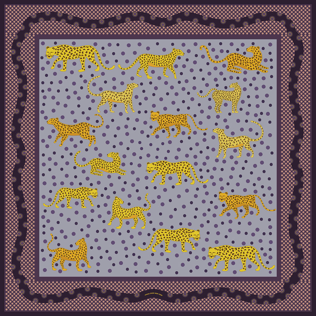 Jessie Zhao New York Silk Bandana Scarf in Yellow Leopards
