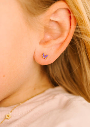 Pierced Co Tiny Purple Butterfly Studs