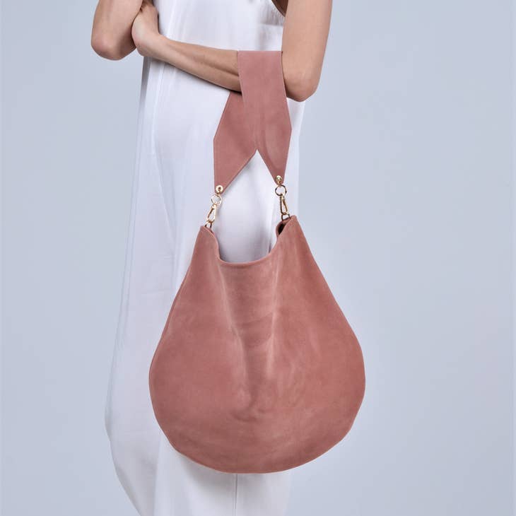 Suede Shoulder Bag Terracotta Brown Leather Shopper Bag 