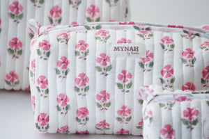 MYNAHbySmitha Quilted Travel Bag in Block Print Floral -Assorted Sizes