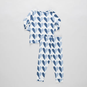 Pink Chicken Bamboo Pajama Set in Blue Half Hearts